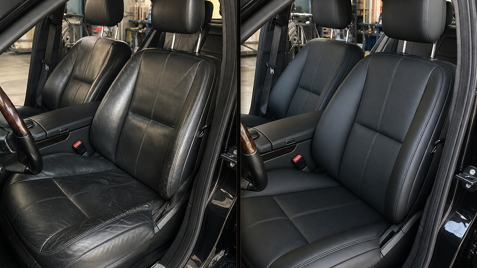 Mercedes-Benz S-Class — перетяжка сидений чёрной кожей Nappa