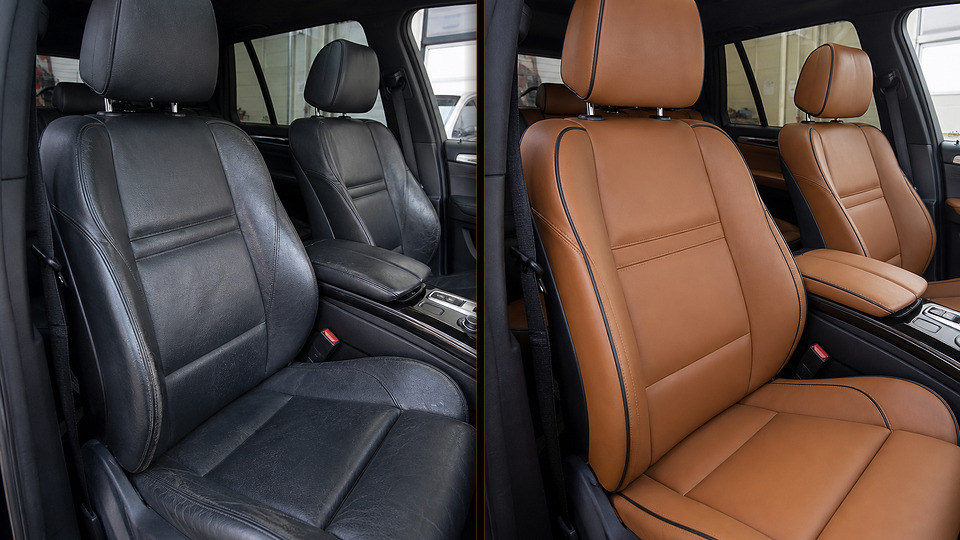 BMW X5 — перетяжка сидений табачной кожей