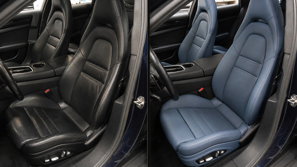 Porsche Panamera — перетяжка сидений синей кожей
