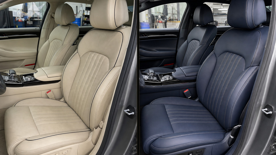 Genesis G90 — перетяжка сидений тёмно-синей кожей