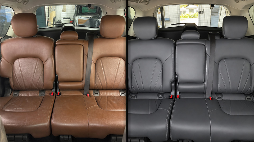 Infiniti QX80 — перетяжка задних сидений серой кожей