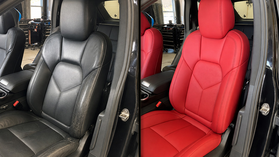 Porsche Cayenne — перетяжка сидений красной кожей