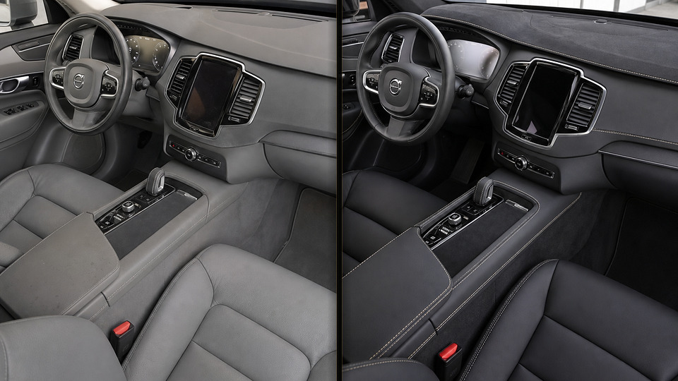 Volvo XC90 — перетяжка торпеды графитовой кожей