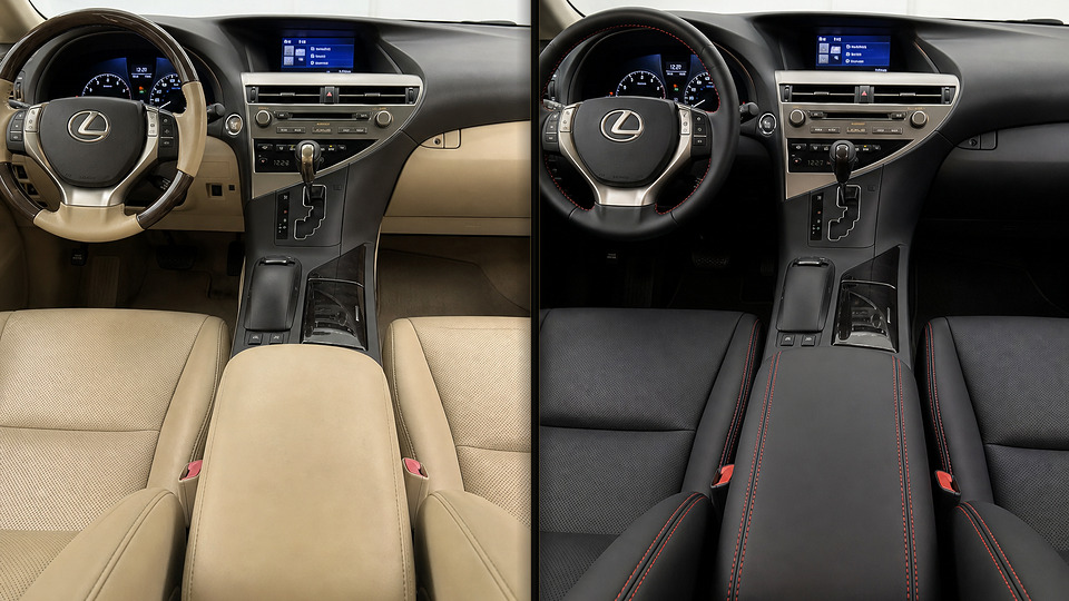 Lexus RX — перетяжка торпеды чёрной кожей Nappa
