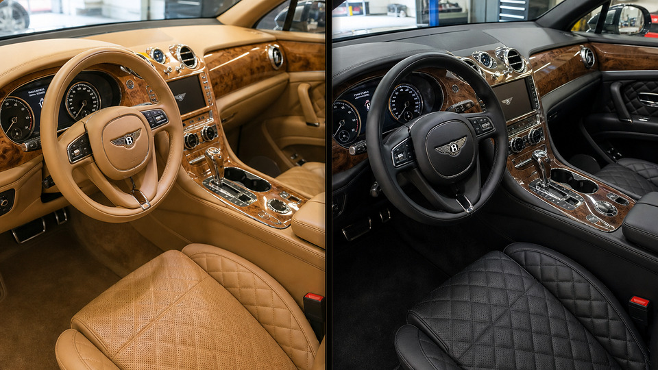 Bentley Bentayga — перетяжка торпеды чёрной кожей