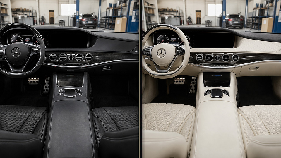 Mercedes-Benz S-Class — перетяжка торпеды светлой кожей