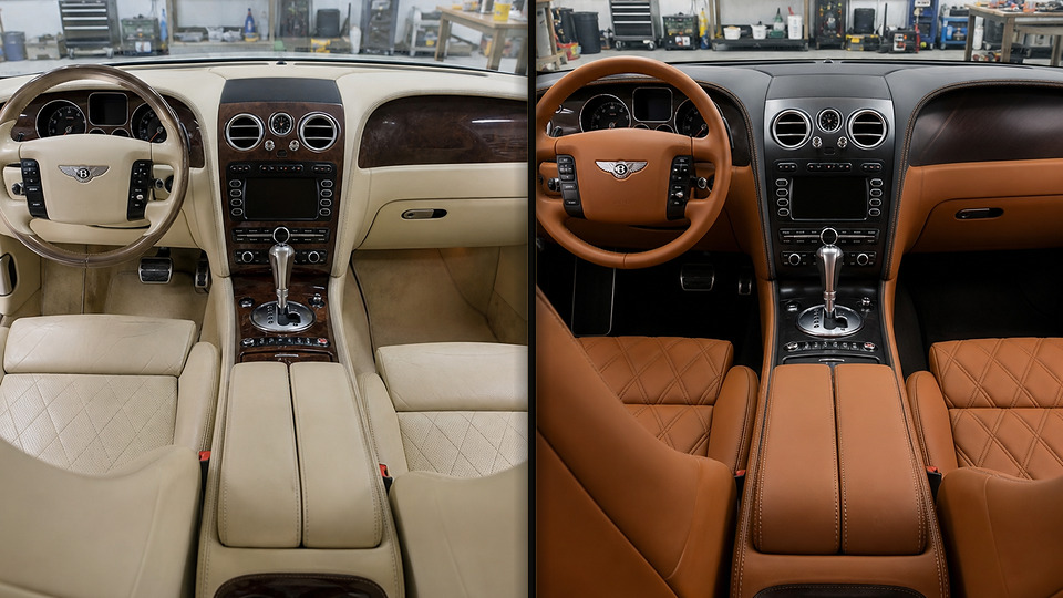 Bentley Continental GT — перетяжка торпеды saddle tan